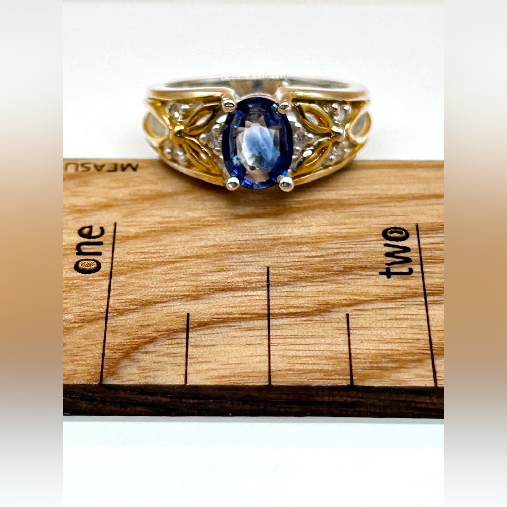 Michael Valitutti Blue Sapphire Diamond 925 Sterling Silver 18K Gold Ring Size 6 - Picture 4 of 9